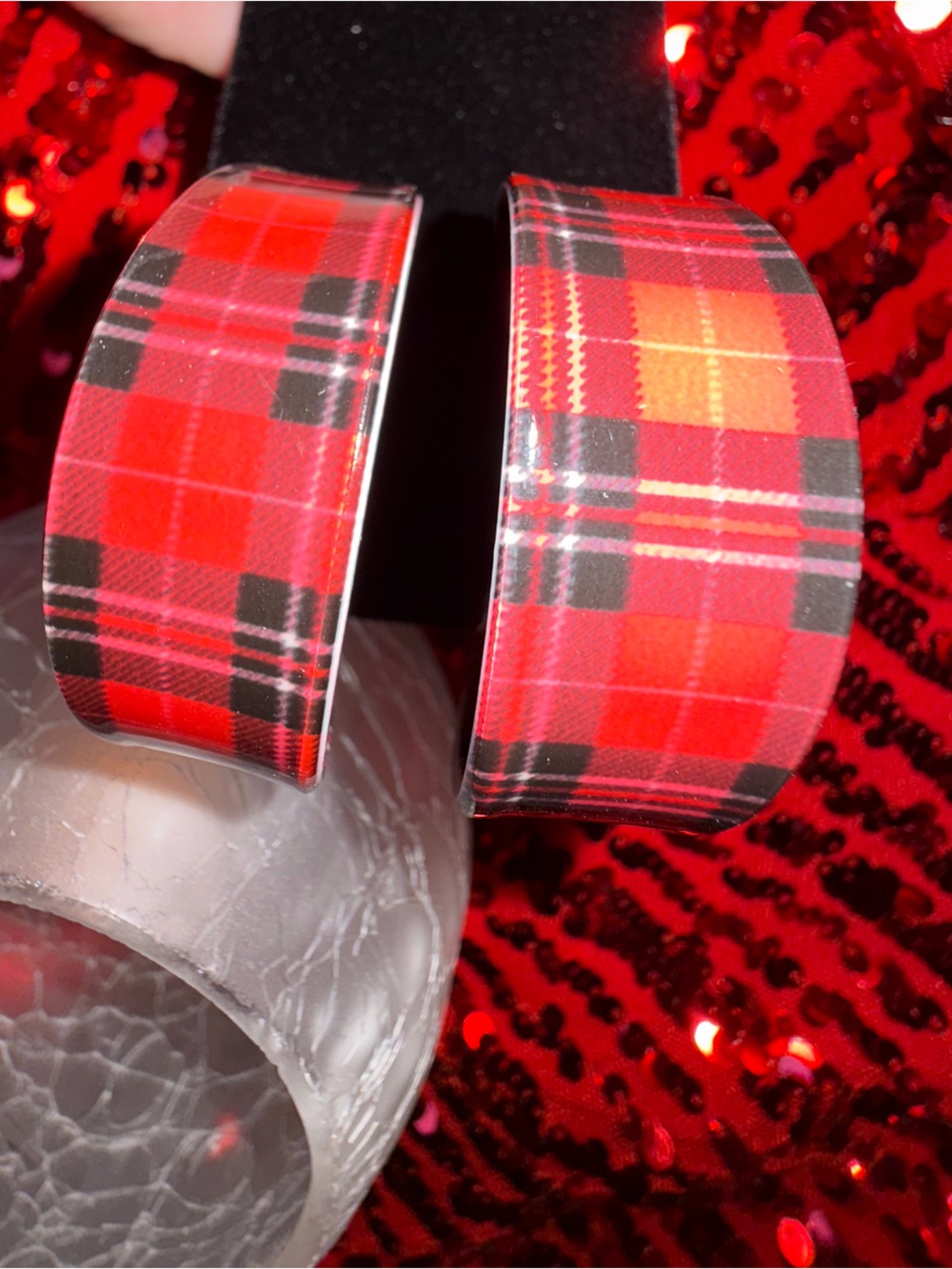 Red Plaid Hoop Earrings